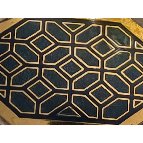 Vintage Isle Of Skye Gold & Blue Enamel Cloisonne Geometric Brooch Pin - Picture 3 of 5